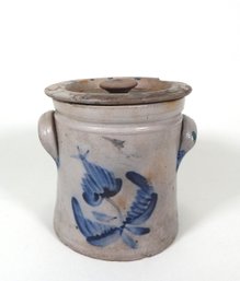 19th Century Lidded Stoneware Crock With Tulip