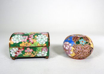 Vintage Chinese Cloisonne Trinket Box & Ball Paperweight