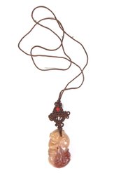 Vintage Chinese Hand Carved Stone Figure Pendant Necklace