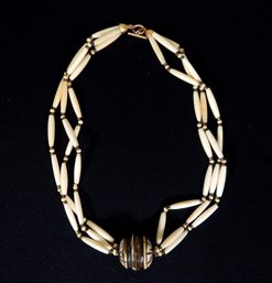 Vintage Native American Three Strand Necklace With Carved Horn Pendant