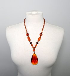 Vintage Honey Crystal Faceted Bead Pendant Necklace