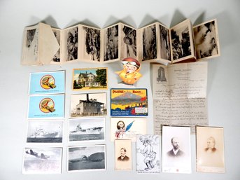 Antique Ephemera Lot: Postcards, Photographs, Letter