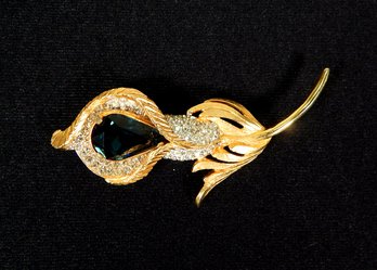 Large Vintage Frances Hirsch Pin Brooch Pin Gold Tone With Rhinestones