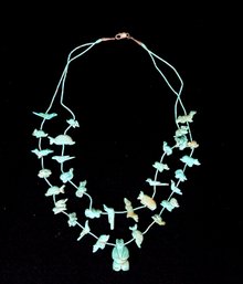 Vintage Southwest Carved Turquoise Animal Necklace With Standing Bear Center