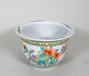 Vintage Chinese Ceramic Planter With Flowers Bird & Symbols