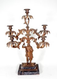 Antique Indian Warrior Figure Gilt Bronze Girandole Candle Holder