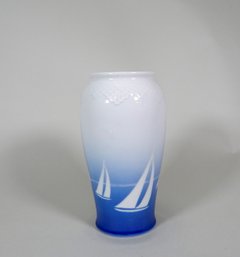 Vintage  B & G Mid Century Blue White Sailboat Vase Denmark
