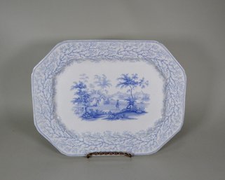Large Antique William Morris Octagonal Platter, Blue And White Neoclassical Transferware