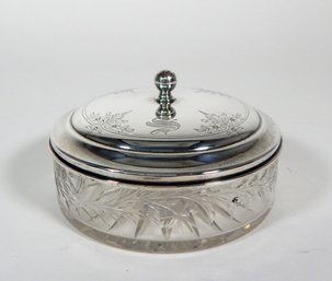 Vintage Etched Silver And Cut Glass Dresser Jar