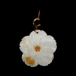 Large Hand Carved Mother Of Pearl Flower Earring