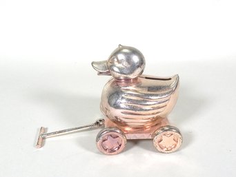 Reed & Barton Silver Plated Rubber Ducky Pull Toy Bank Just Ducky Baby Gift