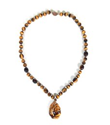 Vintage Tiger Eye Pendant Bead Necklace