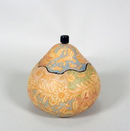 Beautiful Hand Carved And Painted Gourd Box Pointillism