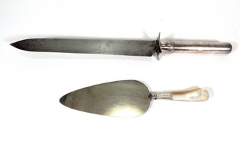 Antique Gorham Silver Carving Knife And MOP Handle Cake Server