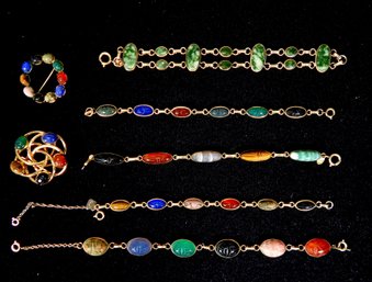 Lot Of Vintage Scarab Gold Filled Jewelry: Bracelet, Brooches,