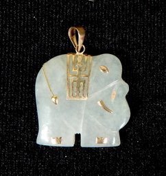 Vintage Jade And 10k Gold Elephant Pendant