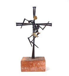 Modern Abstract Metal Jesus On The Cross Sculpture