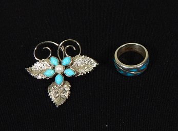 Vintage Sterling Silver Brooch And Ring