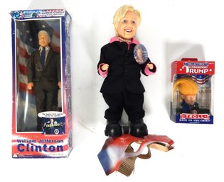 Lot 3 Political Dolls: Clintons, Trump