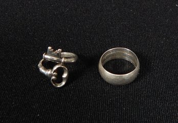 Vintage Sterling Silver Rings: Skeleton Key And Ring Made Of Coin