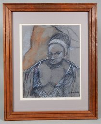 Vintage Nude Charcoal And Pastel Drawing - Signed