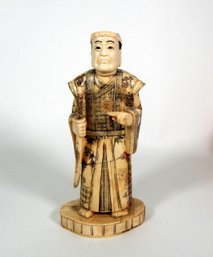 Large Antique Japanese Okimono Samurai Carved Figure