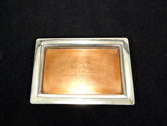 Small Antique Rectangular Sterling Silver & Copper With Etched Inscription