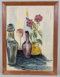 Vintage Still Life Watercolor Painting - Signed