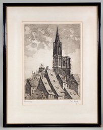 Antique HARRY Etching Strasburg Cathedral