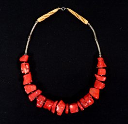 Vintage Rough Cut Red Coral Chunky Necklace