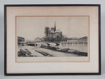 Lucien Gautier (1850 - 1925) Engraving Of Paris Notre Dame Cathedral