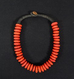 Vintage Ceramic Beads Necklace With Coin Closure