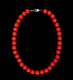 Vintage Red Stone Bead & Sterling Silver Necklace