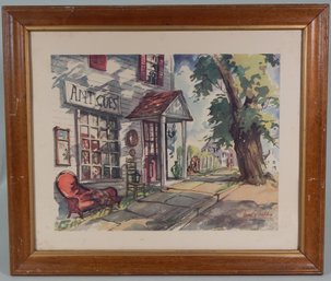 Vintage Framed Antique Store Print Signed By Lucille Hobbi