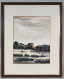 Vintage 20th Century Lakeview Watercolor