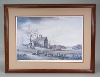 Fred Swan (20th Century) ' RED TAILS' Barn House With Old Truck Signed Lithograph With COA