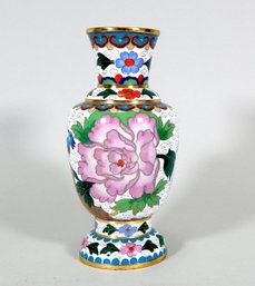 Vintage Chinese Cloisonne  Vase Flowers And Bird