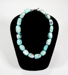 Vintage Polished Turquoise Necklace With Sterling Silver Lock