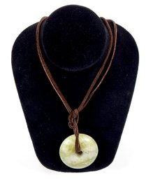 Large Green Stone Jade Or Agate Donut  Necklace