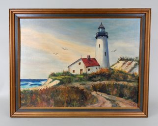 Vintage A. Champan Lighthouse Oil Painting