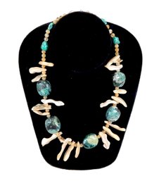 Vintage Green Stone & Shell Necklace