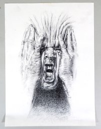 Scary Face Signed D. Vinci Lithograph Pencil Signed