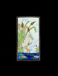 Vintage Enameled Sterling Silver Pin With Crane