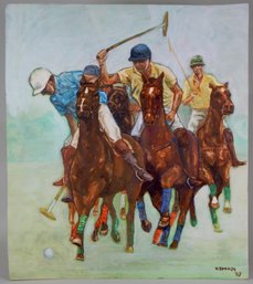Vintage Esparza 1971 Horse Polo Oil Painting