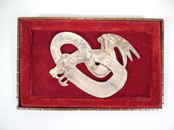 Vintage Carved Dragon Plaque With Copper Frame