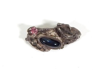 Vintage Sterling Silver Nugget Brooch With Stones