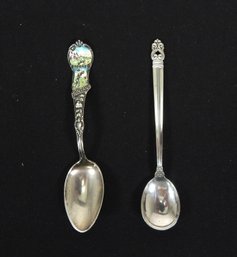 Lot 2 Vintage Sterling Spoons: Montana Souvenir With Enamel