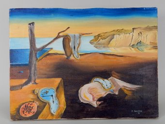 D. Holland (20th Century) 'Melting Clocks' Surrealist Oil Painting After Dali