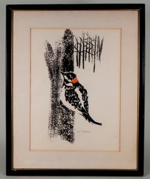 Anna Tefft Siok  (1925-2010) Lone Bird On A Tree Signed Lithograph
