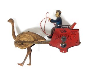 Antique 19 C. Lehmann African Ostrich Rider Tin Toy